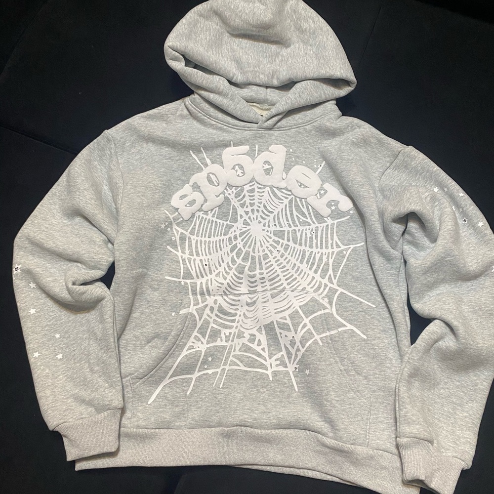 Spider Web Graphic Gray Hoodie